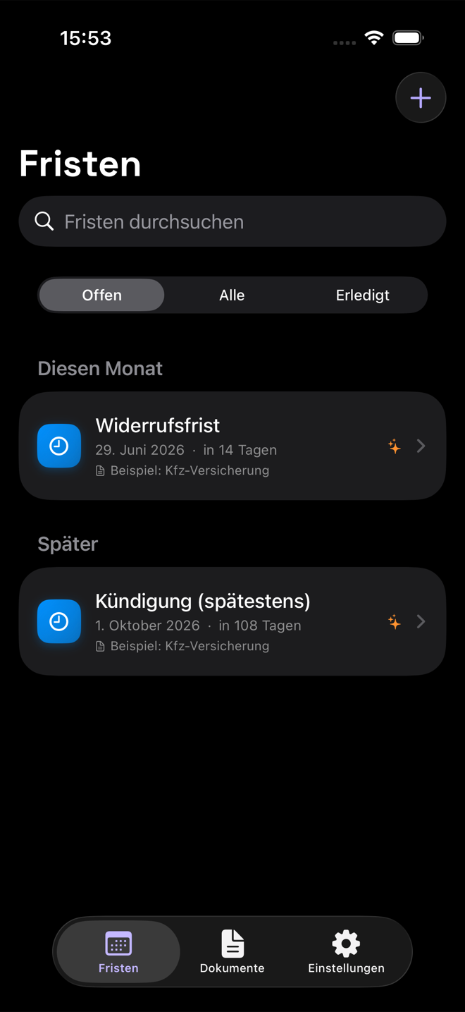 FristenManager im Dark Mode